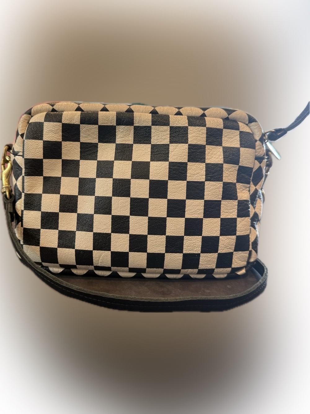 Clare V. Midi Sac Checker Crossbody Bag in Black and White with Gold Hardware - Picture 3 of 4